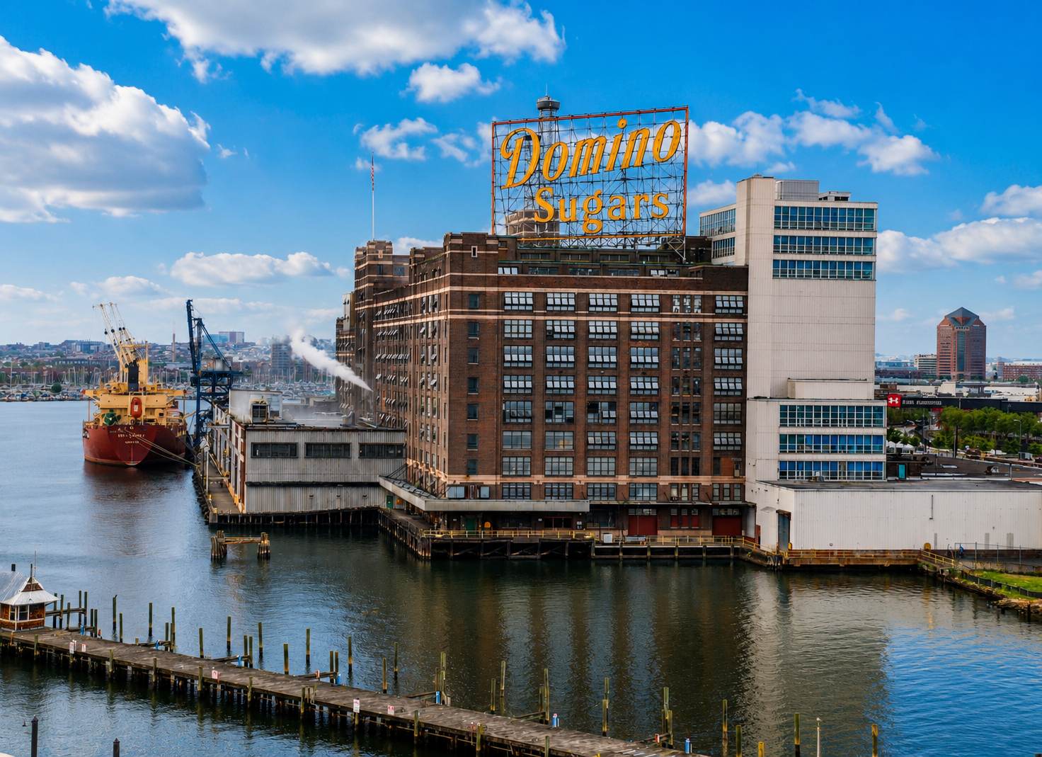 Domino Sugars waterfront aerial view